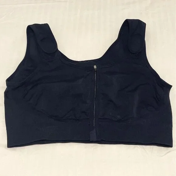 Surgical Breast Compression Bra Black Front-Zip Amoena Pockets Adjustable Straps - Picture 3 of 14